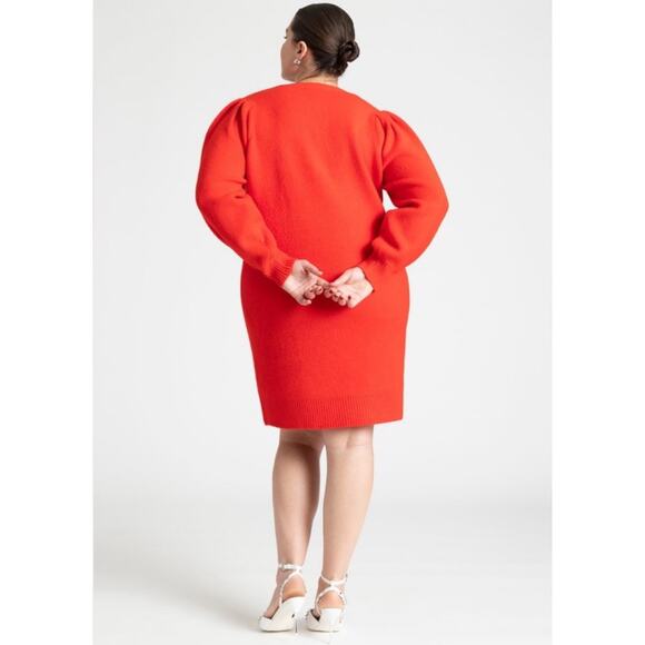 Eloquii Carmine Red Bow Long Sleeve Sweater Dress Plus Size 14 16 Holiday Party - Picture 2 of 9